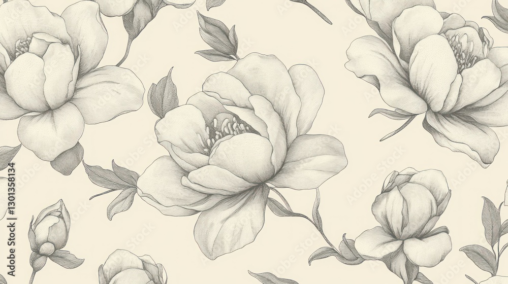 Elegant Floral Pattern Featuring Beautiful Blooms and Green Foliage Elegant Floral Pattern Featuring Beautiful Blooms and Green Foliage