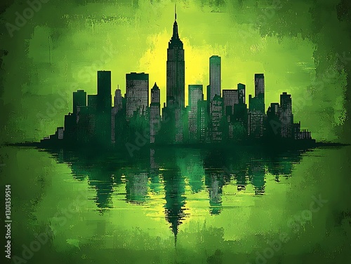 Green Cityscape Reflection