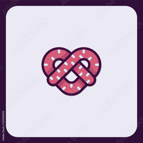 Heart-Shaped Pretzel Icon: Sweet Bakery Treat Design
