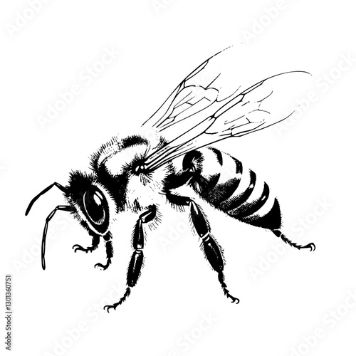 Detailed vector engraved illustration of a bee perfect for product design and natural themes
