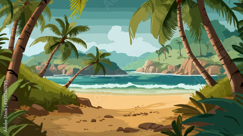 Tropical beach with rainforest
