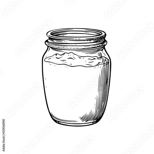 Engraved vector illustration of a jar filled with powdery substance for product design inspiration