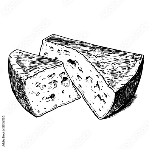 Vector engraved illustration of cheese wedges ideal for gourmet product design in culinary art