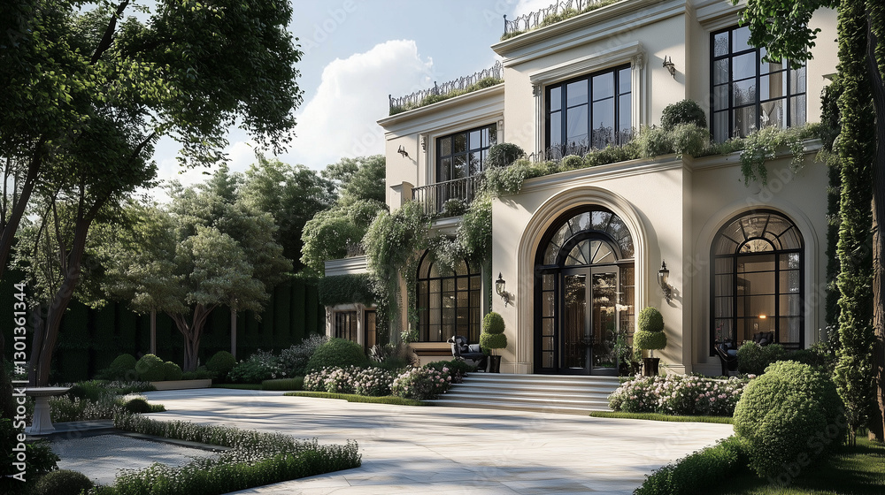 Obraz premium Innovative entrance design blending modern aesthetics and practical functionality for dynamic architectural stock photography appeal