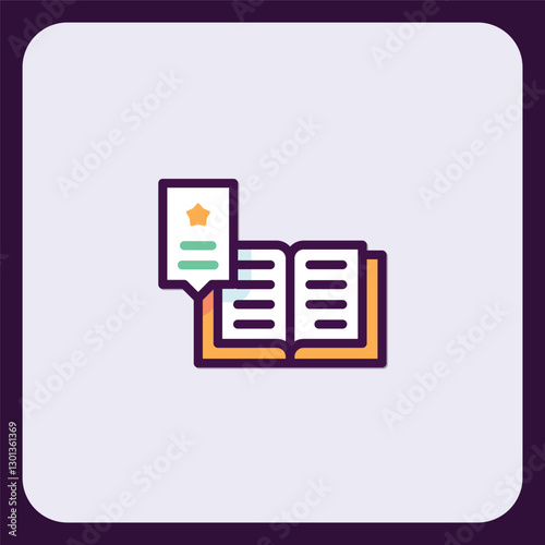 Open Book with Star Rating and Review Icon for Education and Learning