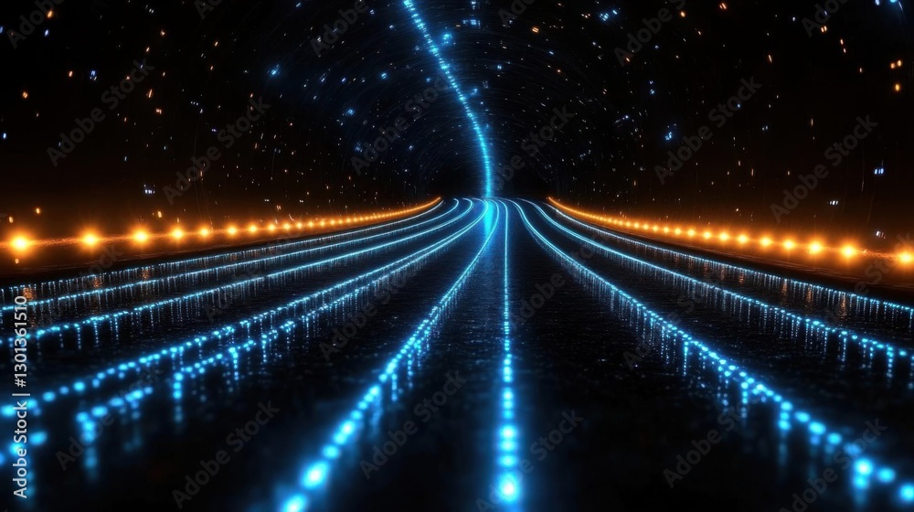 Fototapeta premium Glowing Tunnel Road: Digital Highway