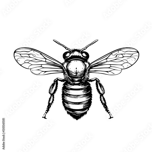Vector engraved illustration of a detailed bee for product design and artistic use in various projects