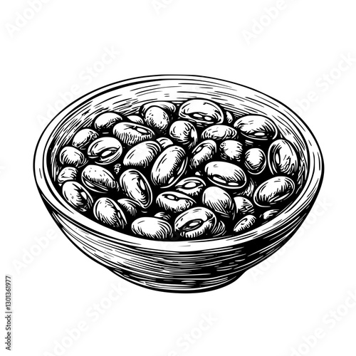 Engraved vector illustration showcasing a bowl of assorted beans for product design applications