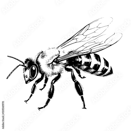 Intricate vector engraved illustration of a detailed bee for product design and creative projects