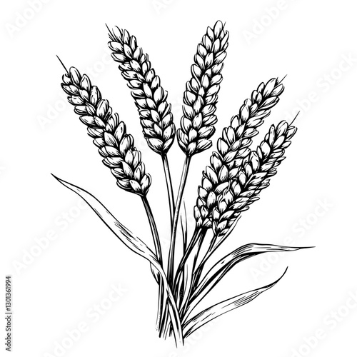 Detailed vector engraved illustration of wheat stalks for product design with natural elements