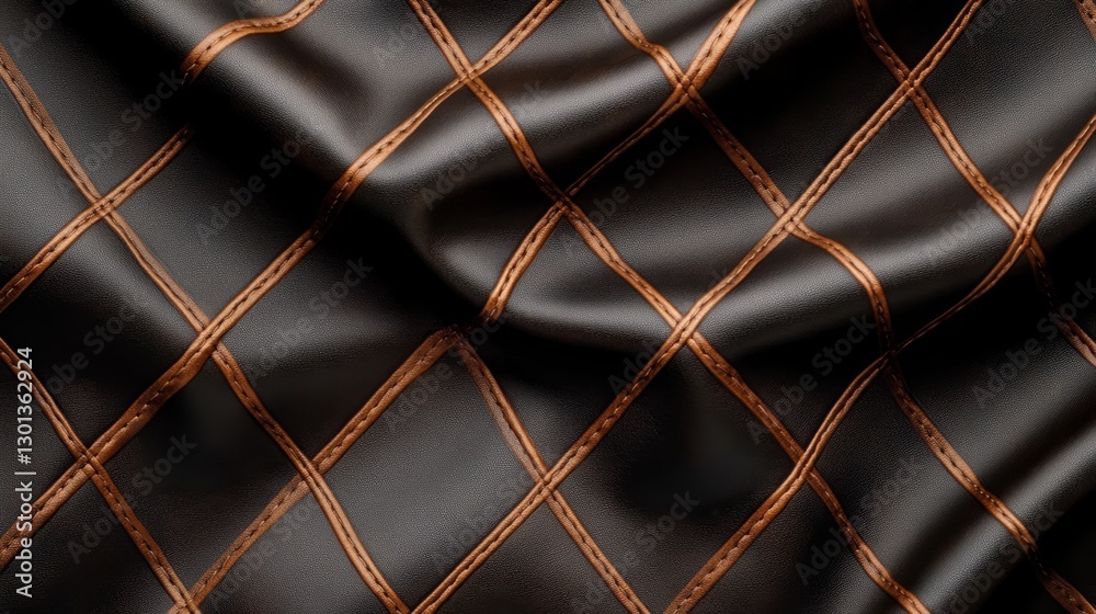Fototapeta premium Cowhide Pattern Textile Fabric Diamond Design - Luxurious black and brown diamond patterned textile. Symbolizing elegance, sophistication, craftsmanship, texture, and