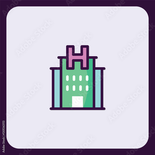 Modern Hotel Building Icon Illustration, Flat Design Style