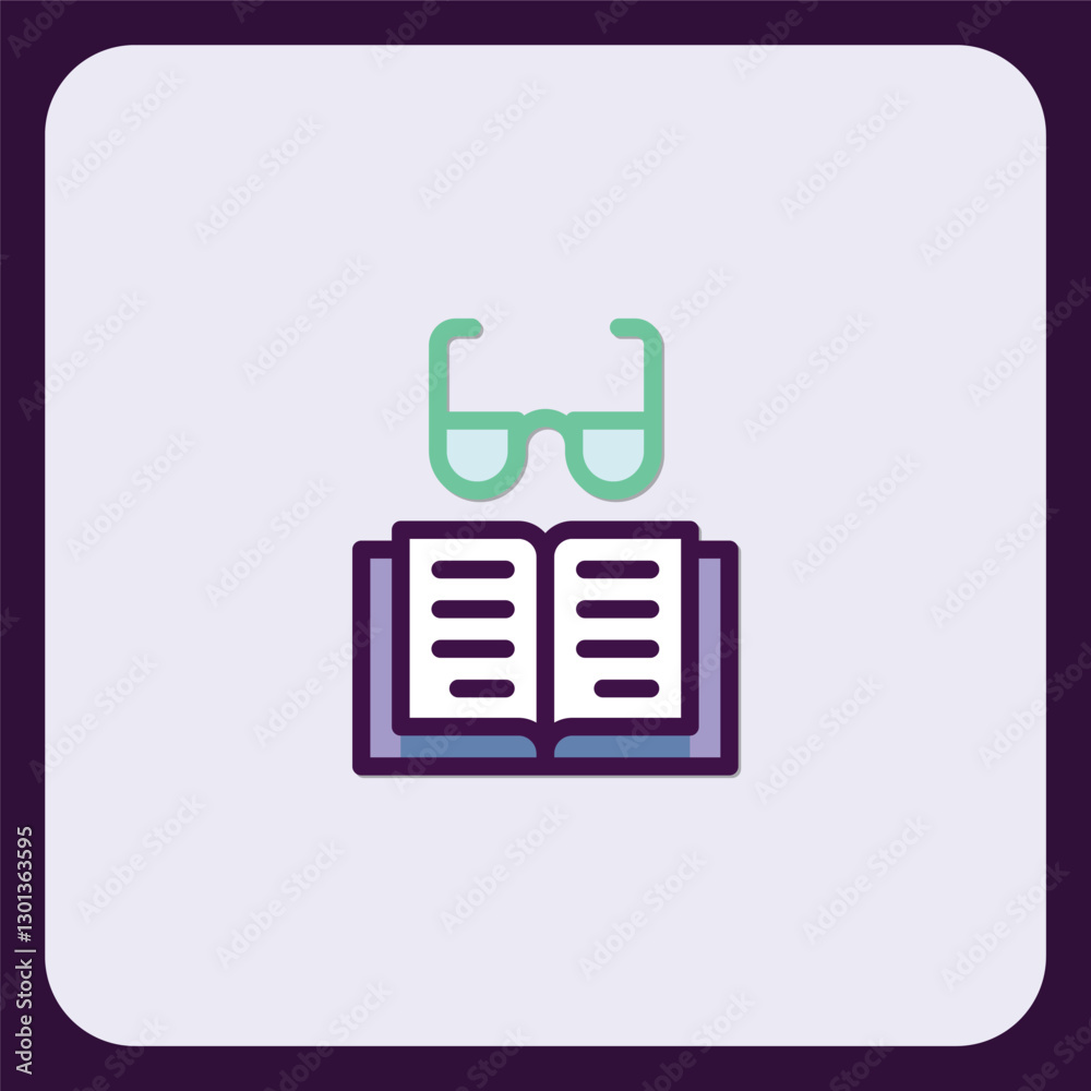 Fototapeta premium Open Book with Eyeglasses Icon: Knowledge, Wisdom, and Learning Symbol