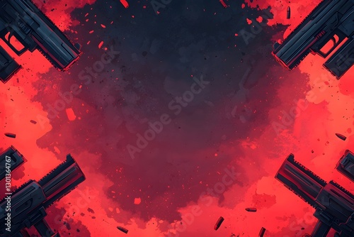 Dramatic Red Background with Guns and Explosive Effects for Action Themes