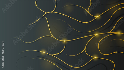 Abstract Dark Black Gold Material Modern Background With Golden Lines Stripes Shadows Backdrop Wallpaper Decoration Vector Design Style