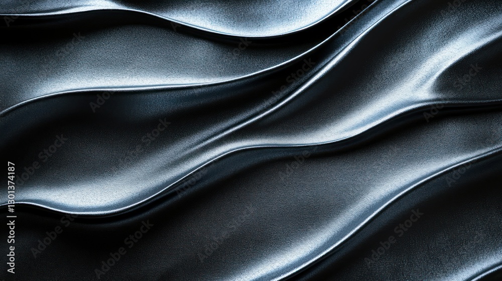 Fototapeta premium The Curvaceous Smooth Black Metallic Surface Forms Interesting Wave Patterns
