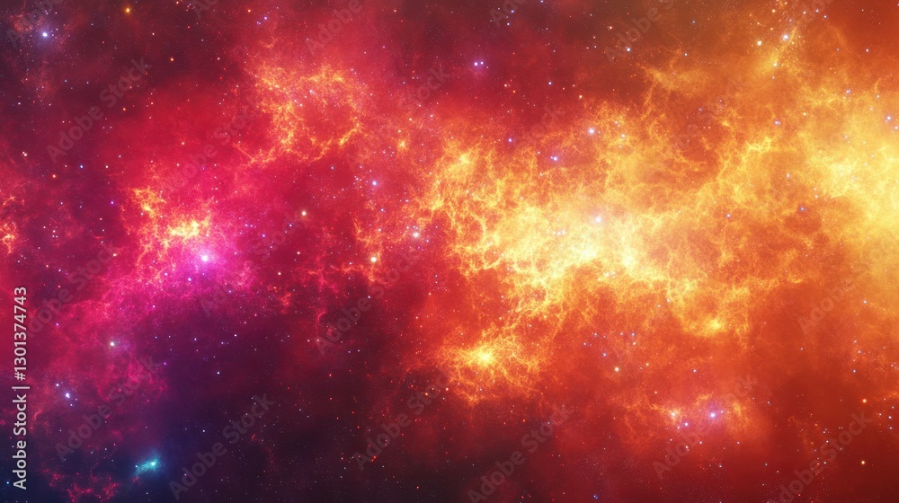 Red and orange space nebula with many tiny stars