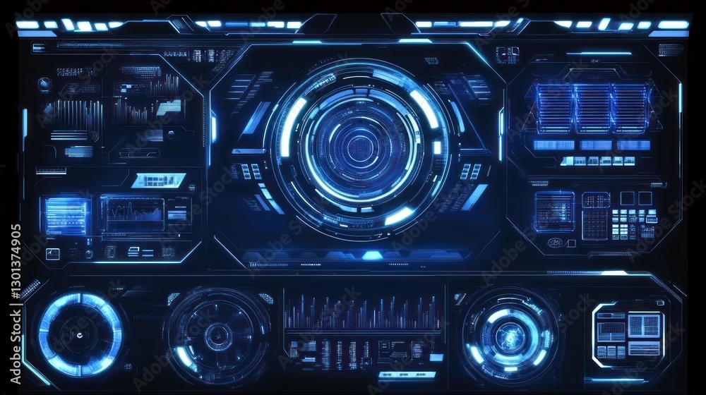 Fototapeta premium Futuristic Interface Displaying Data and Circular Technological Elements