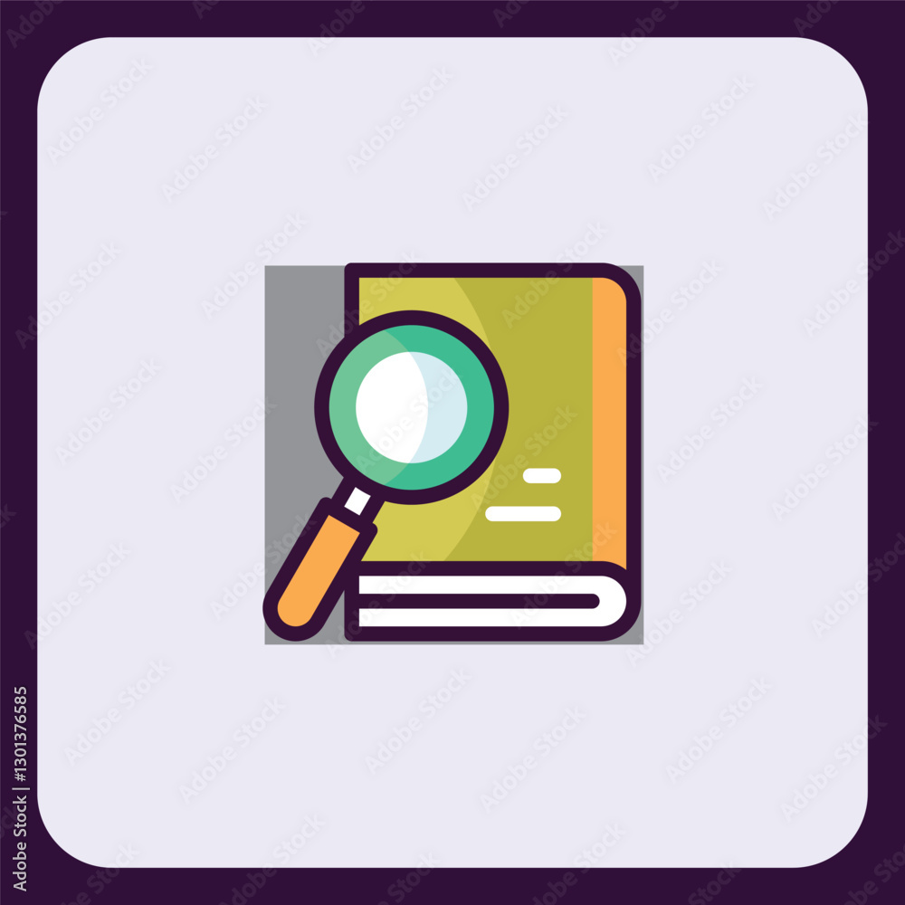 Research Icon: Book with Magnifying Glass for Knowledge Discovery Research Icon: Book with Magnifying Glass for Knowledge Discovery