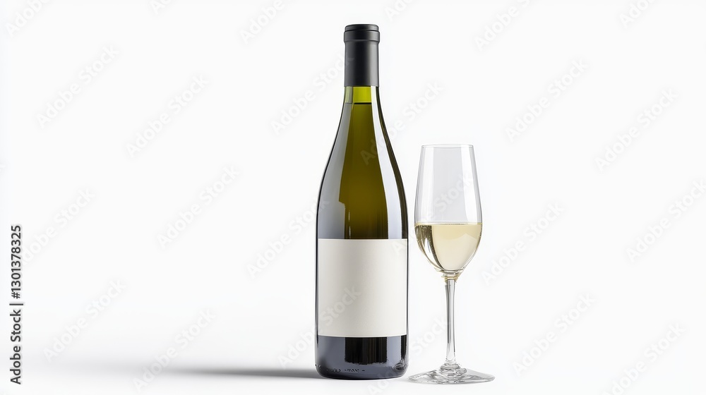 White wine bottle and glass on white background White wine bottle and glass on white background