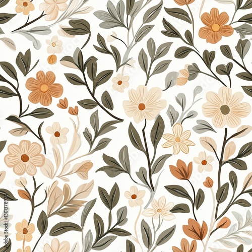 Autumn-inspired floral damask with soft pastel leaves and seasonal blossoms, Autumn pastel floral seamless, seasonal bloom pastel damask, soft autumn leaves pattern.