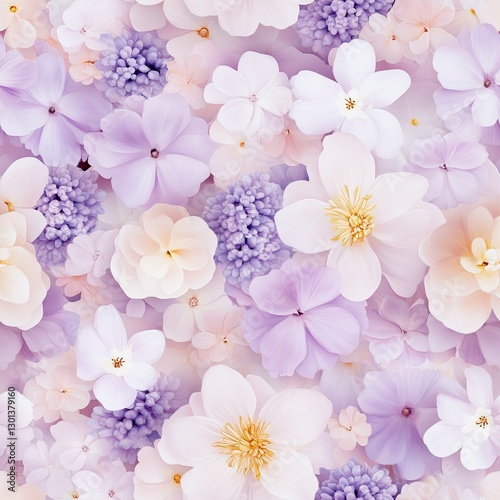 Lilac and lavender floral mix in dreamy pastels with soft watercolor textures, Lavender pastel floral seamless, lilac bloom pastel pattern, dreamy soft pastel flowers.