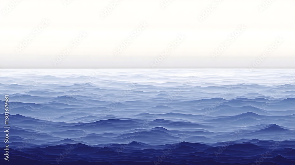 Blue waves rolling to horizon, fading sky Blue waves rolling to horizon, fading sky