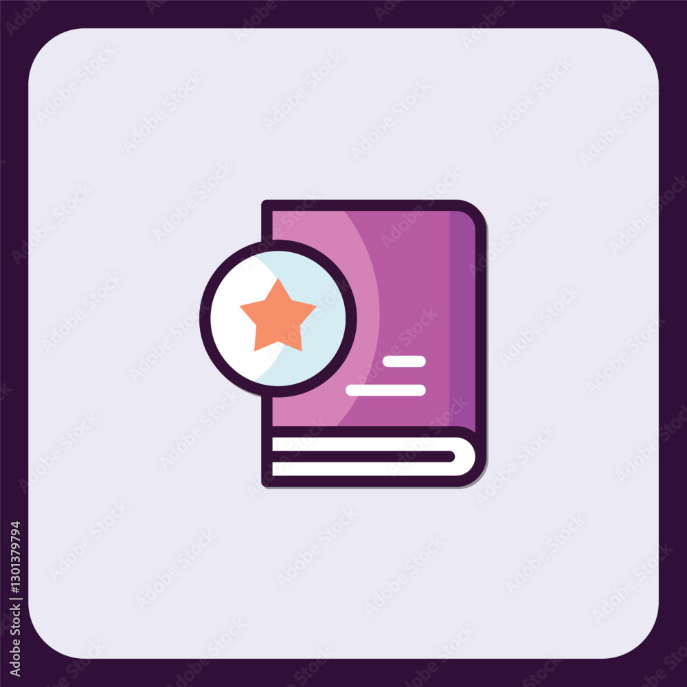 Fototapeta premium Favorite Book Icon Design: Purple Book with Star Rating