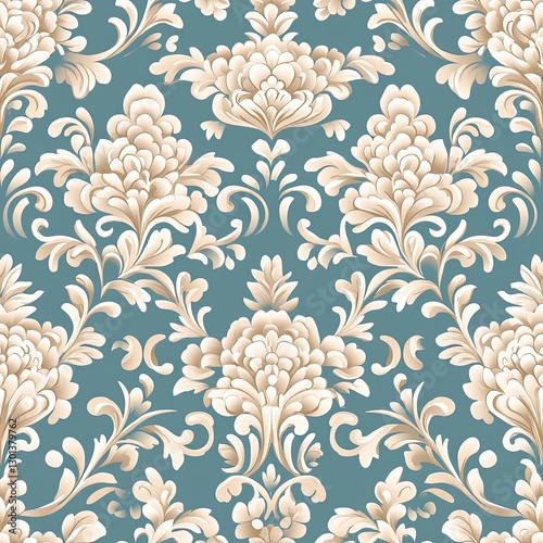 Pastel damask pattern with elegant floral motifs in soft muted tones, Pastel damask pattern seamless, elegant floral pastel damask design, vintage soft pastel damask motif.