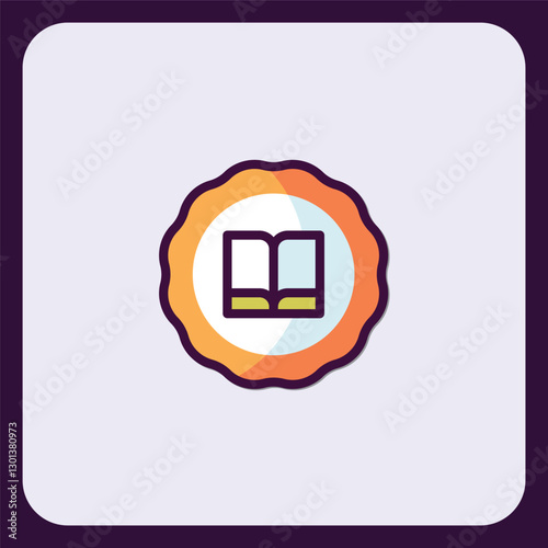 Open Book Icon Inside an Award Seal Badge Design Element