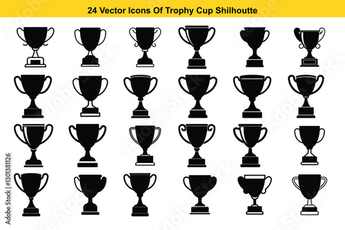24 Diverse Set of Trophy Cup Silhouettes for Design