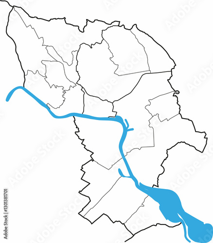 Canvas Print map of bratislava with regions and districts and danube