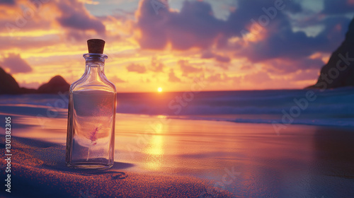 Elegant Clear Glass Bottle Showcasing Removed Cork, Displayed on a Minimal Surface for Stylish Decor