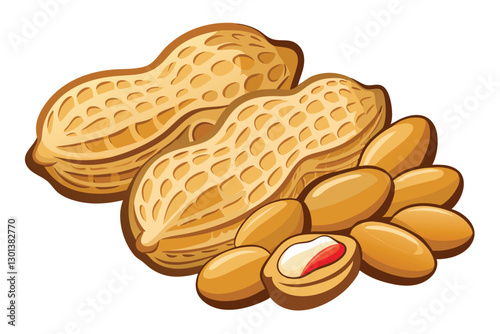 Various peanuts are shown alone against a white background, highlighting their distinct shapes and colors, Peanuts isolated white background