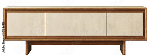 PNG Beige long modern cabinet furniture minimalist sideboard.