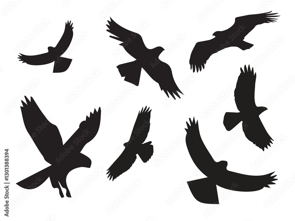 Obraz premium set of silhouettes of birds ana Flying birds silhouettes on white background. Vector illustration. isolated bird flying and Birds silhouettes collection