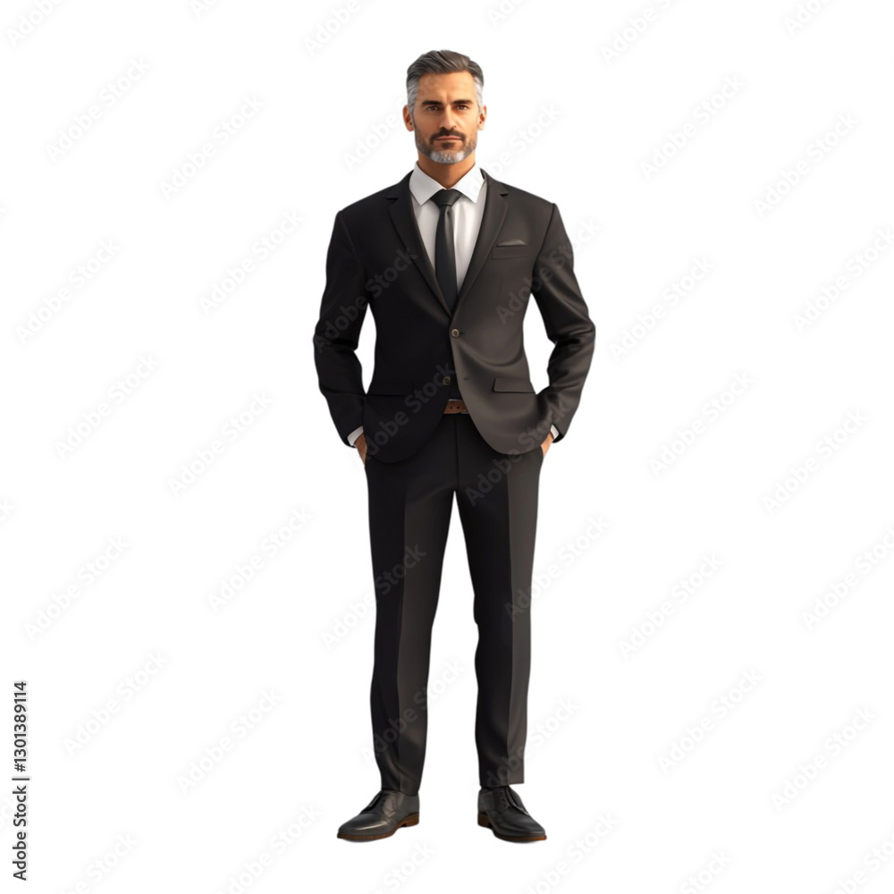Confident businessman in sharp suit standing tall feeling powerful and successful Confident businessman in sharp suit standing tall feeling powerful and successful