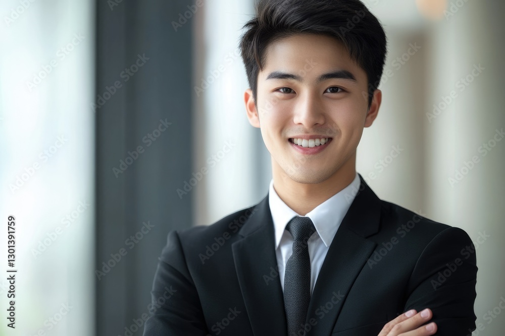 Confident Young Asian Man in Business Attire with a Happy Expression Against a Simple Background Confident Young Asian Man in Business Attire with a Happy Expression Against a Simple Background