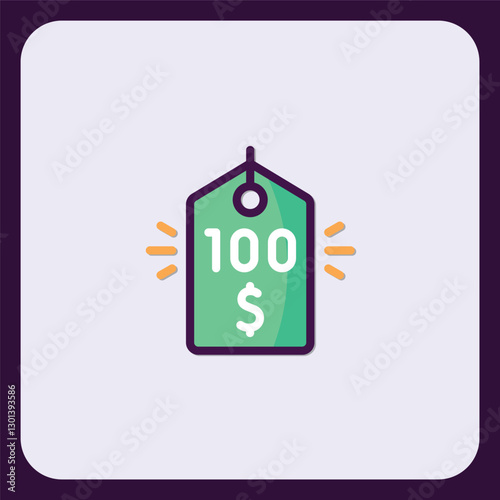 Vibrant Green Price Tag Icon: $100 Discount Offer Illustration