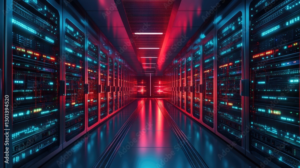 Modern Datacenter Scene Featuring Mainframe Storage Servers and Cloud Network Connectivity Modern Datacenter Scene Featuring Mainframe Storage Servers and Cloud Network Connectivity