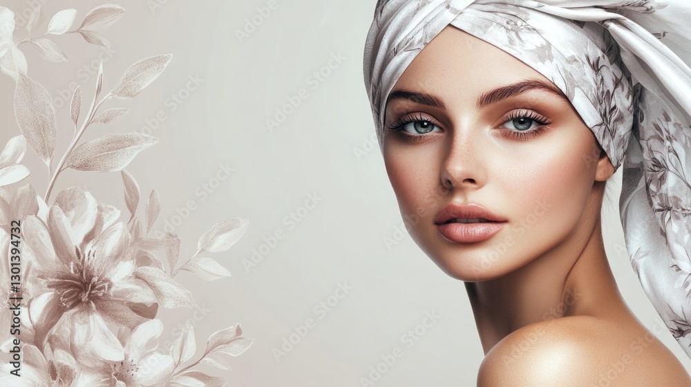 Fototapeta premium Radiant Beauty: Anti-Wrinkle Portrait of a Woman with Graphic Elements Highlighting Age Defiance