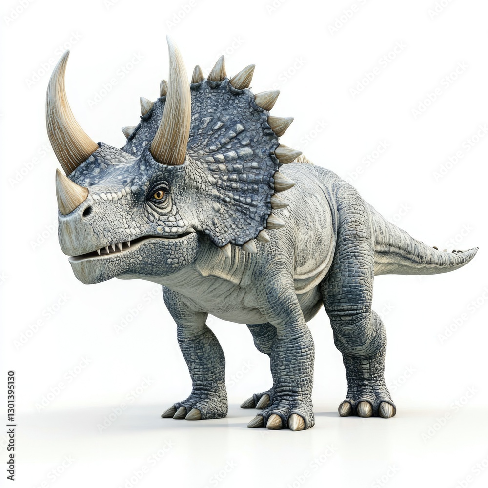 Fototapeta premium Triceratops Creature on Vibrant Background. 3D Illustration of a Wild Dinosaur in Nature