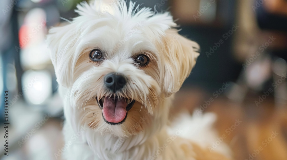 Adorable White Dog Portrait, Happy Dog with Tongue Out, Sweet Smiling Puppy Expression Adorable White Dog Portrait, Happy Dog with Tongue Out, Sweet Smiling Puppy Expression