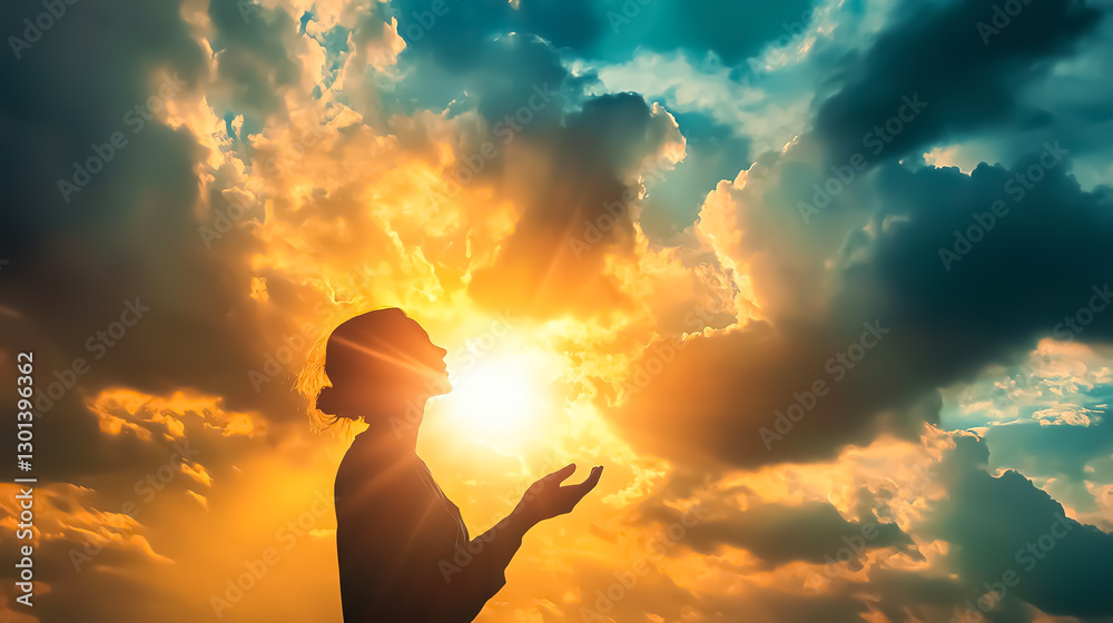 A person replacing dark storm clouds in their mind with a bright sun, symbolizing shifting from negative thoughts to optimism A person replacing dark storm clouds in their mind with a bright sun, symbolizing shifting from negative thoughts to optimism