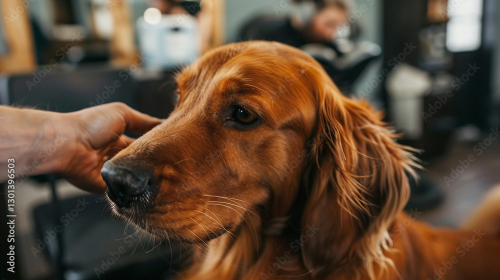 Gentle Petting Golden Retriever. Portrait Shows Connection Between Dog and Owner Gentle Petting Golden Retriever. Portrait Shows Connection Between Dog and Owner