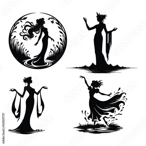Mystical Queens: Enchanting Mythical Goddesses in Silhouette