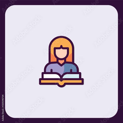 Young Woman Reading a Book: Education, Knowledge, and Learning Icon