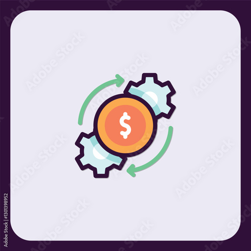 Financial Mechanism Icon: Interlocking Gears and Currency Symbol for Business Processes