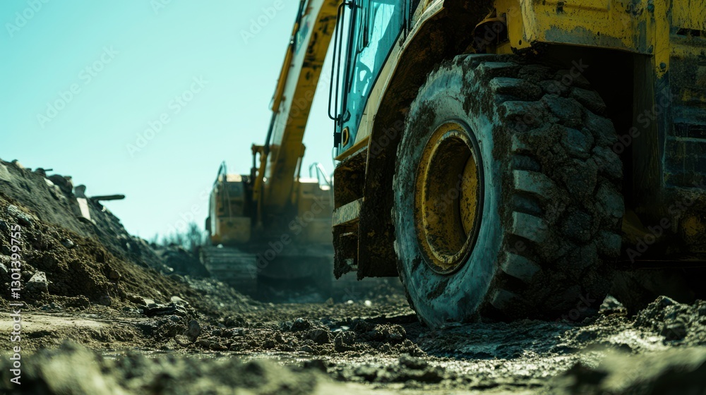 Fototapeta premium Close-Up View of Excavator Digging in Industrial Setting