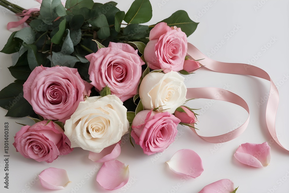 Beautiful Bouquet of Mixed Roses in a Pastel Pink Wrapping Beautiful Bouquet of Mixed Roses in a Pastel Pink Wrapping